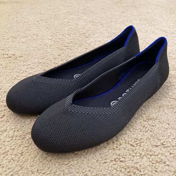 Rothy's RETIRED Charcoal / Dark Gray Racing Stripe Rounded Flat 7.5 - Picture 9 of 12